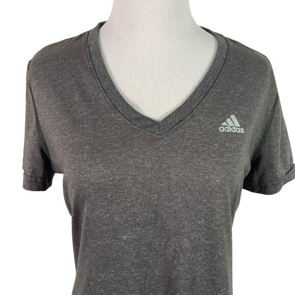 🟣🟣🟣 ADIDAS Women's Size Small Gray V Neck Athletic T Shirt - Picture 2 of 7